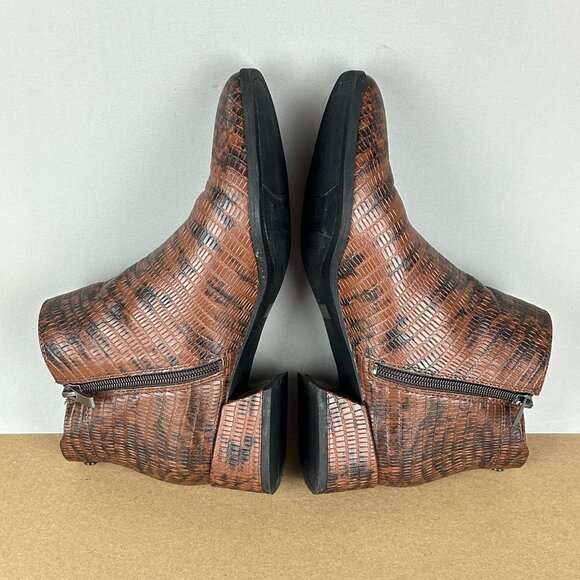 Franco Sarto Nico Snake Faux Leather Ankle Boots Womens 8.5 Brown Side Zip - Picture 6 of 10